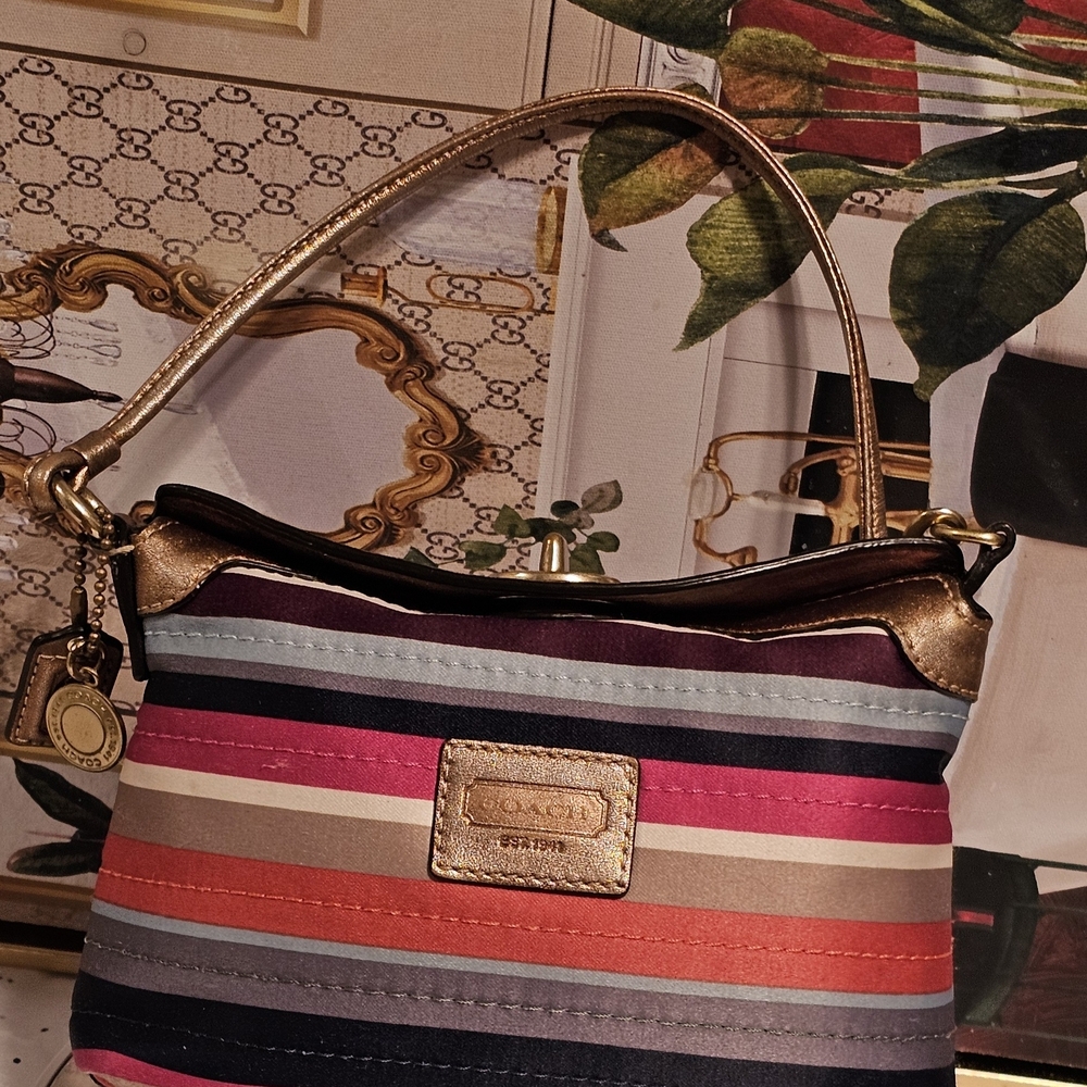 Coach Legacy Multicolor Satin Striped Women's Mini Bag/Wrislet - Picture 2 of 16